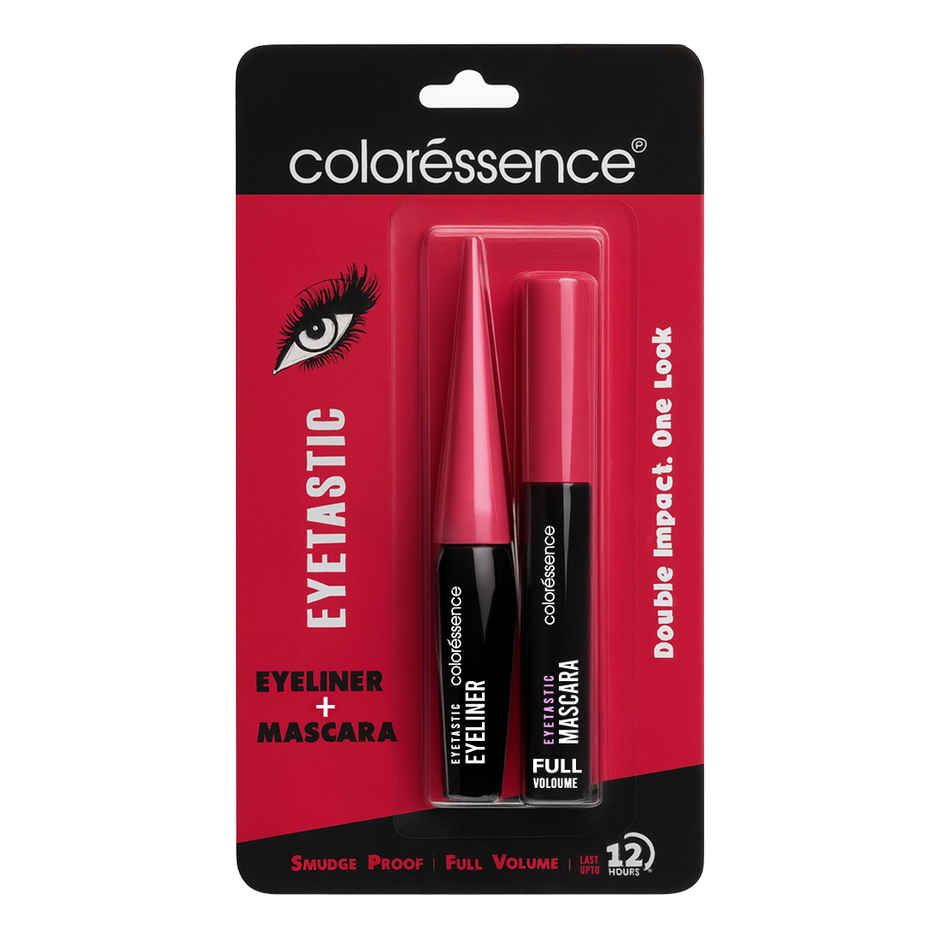 Coloressence Eyetastic Eyeliner & Mascara Set, Double Impact, Smudge Proof, Full Volume,12 Hours