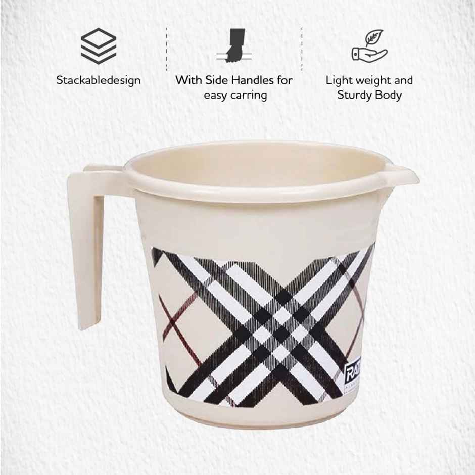 Ratan Plasticware Frosty Checks Print Pack Of 1 Mug 1L -Beige