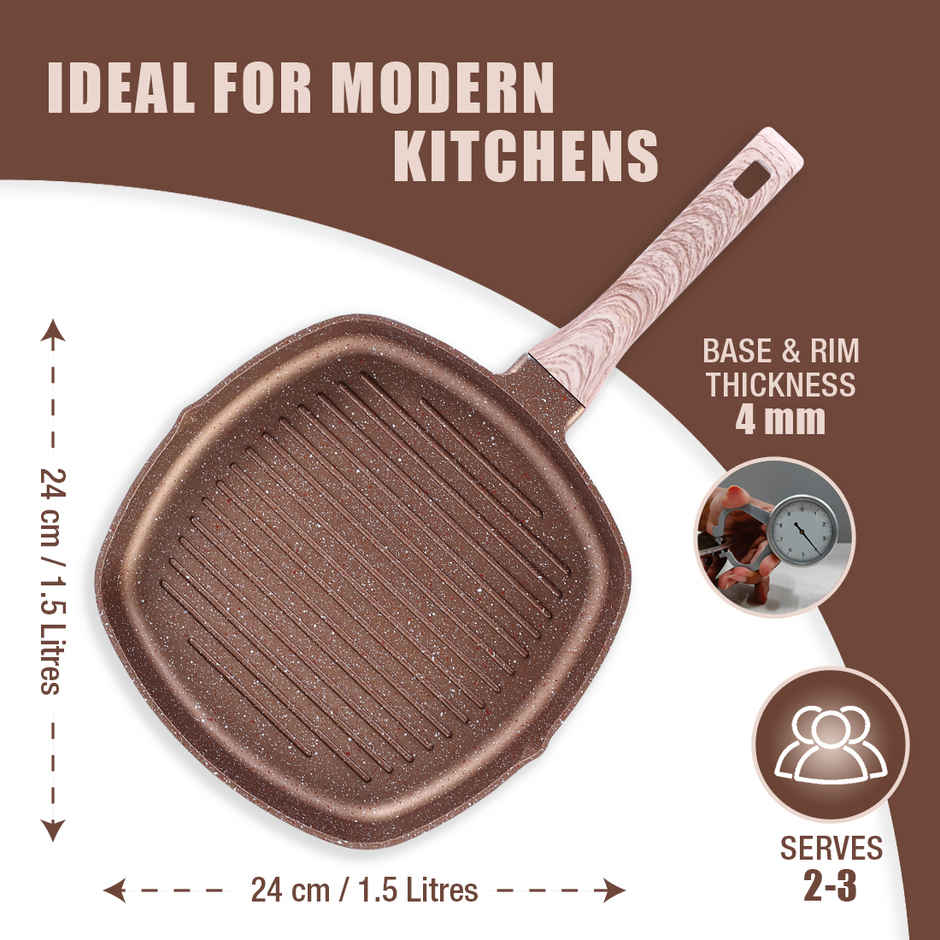 Wonderchef Duralife Die-Cast Non-Stick Grill Pan Copper 24 Cm
