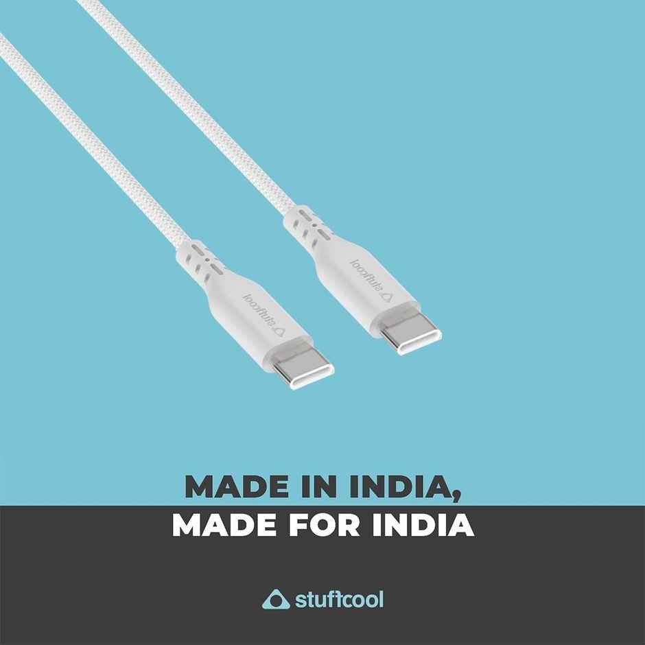 Stuffcool Alto USB Cable - White | PET Braided | Long Strain Relief