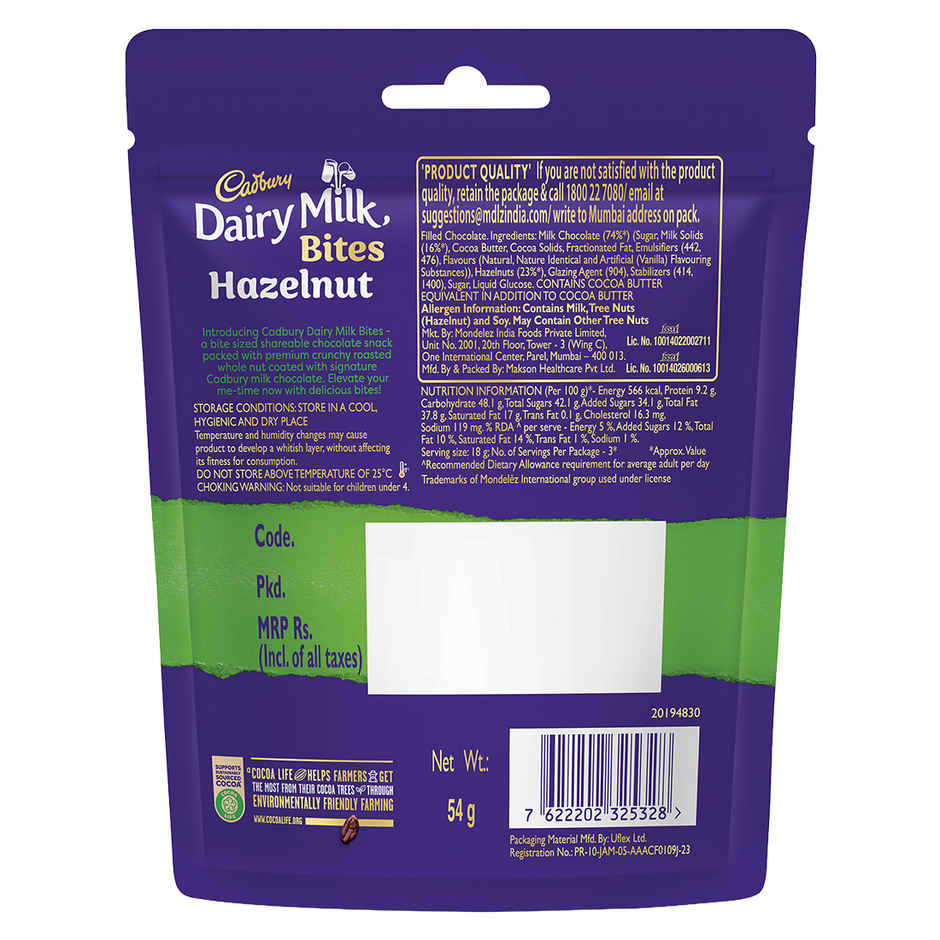 Cadbury Dairy Milk Bites Hazelnut Chocolate Pack