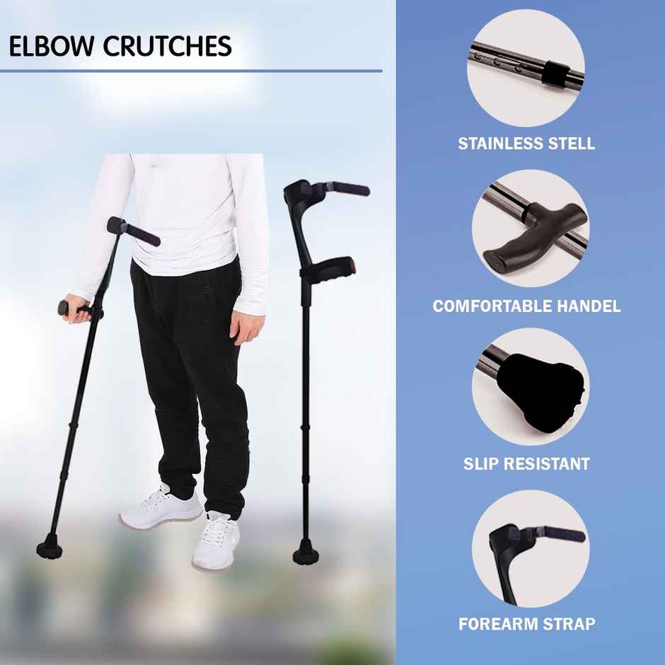 Stergic Next Adjustable Walking Crutches With Height Adjustability, Elbow Support & Arm Cuff