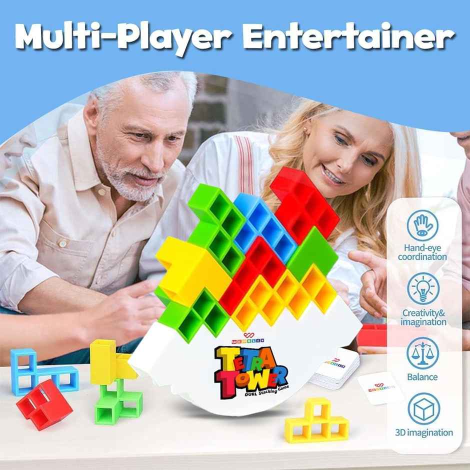Wembley Swinging Tetra Tower Family Indoor Game For Kids Stacking Mind Games -16Pcs