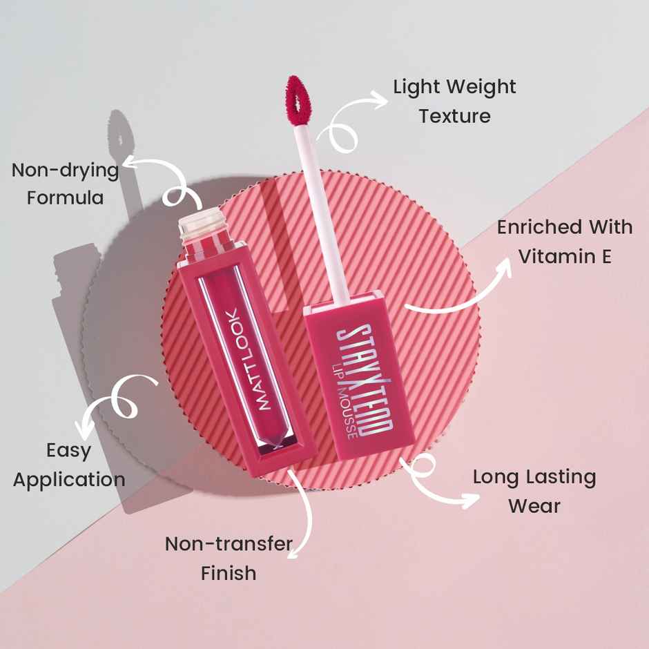 Mattlook Stayxtend Lip Mousse Enriched With Vitamin E & Non Sticky Formula | Shade 08
