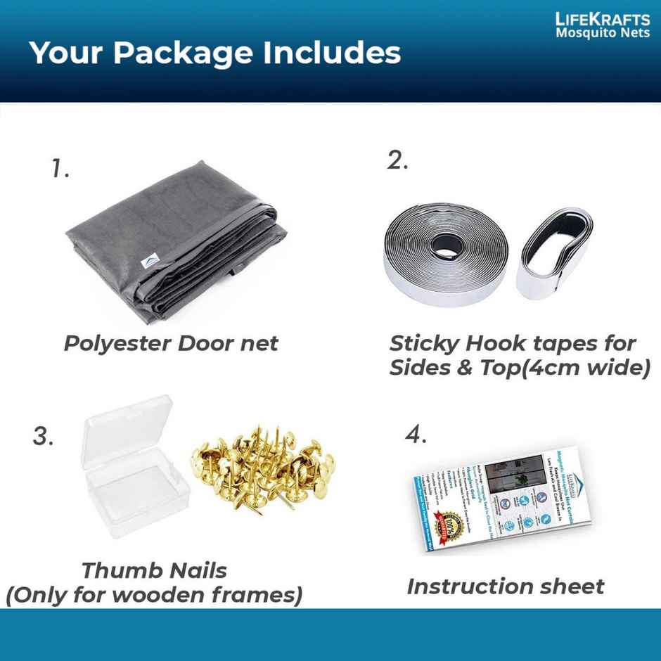 Lifekrafts Magnetic Mosquito Net For Door | Grey - 205 x 95 cm