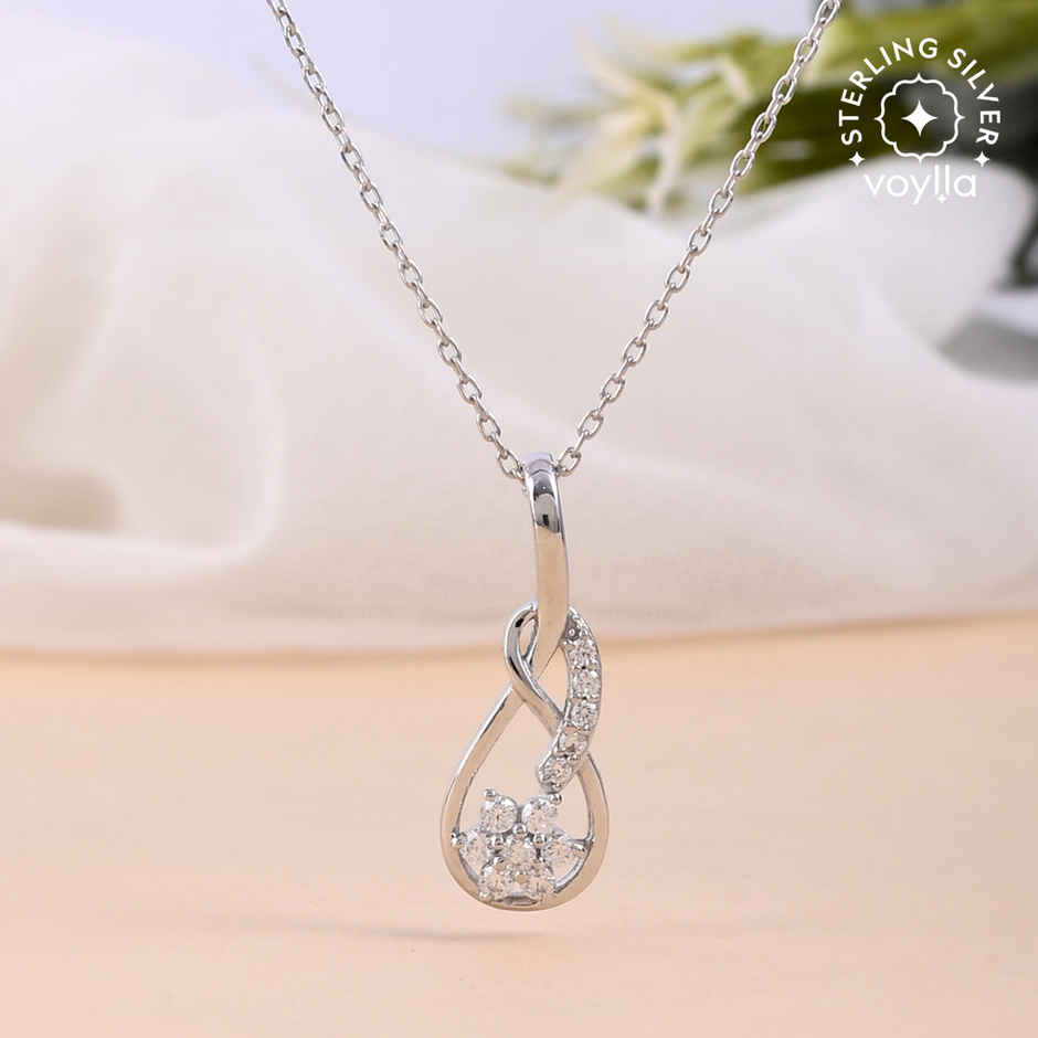 Voylla 925 Sterling Silver Cz Infinity Shaped Pendant With Chain
