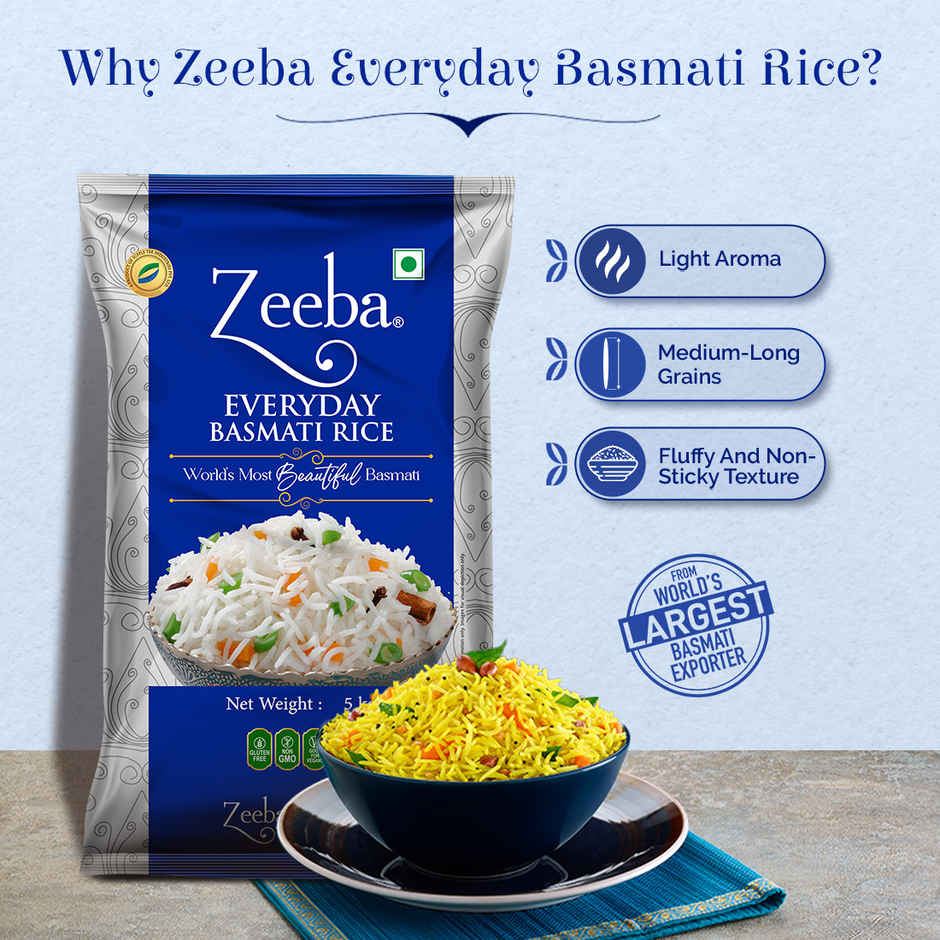 Zeeba Everyday Basmati Rice | Perfect for Everyday Cooking | Cooked length upto 14mm