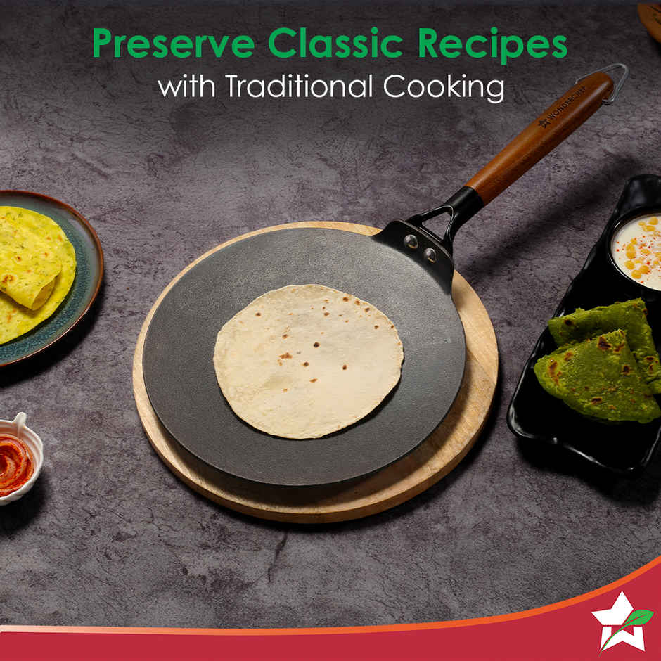 Wonderchef Ferro Cast Iron Roti Tawa with Wooden Handle | 26 cm