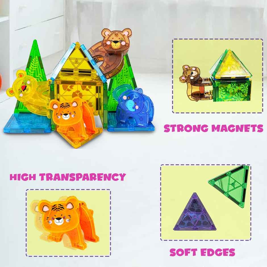 Wembley Magnetic Building Tiles Jungle Safari Construction Set For Kids-16 Pcs
