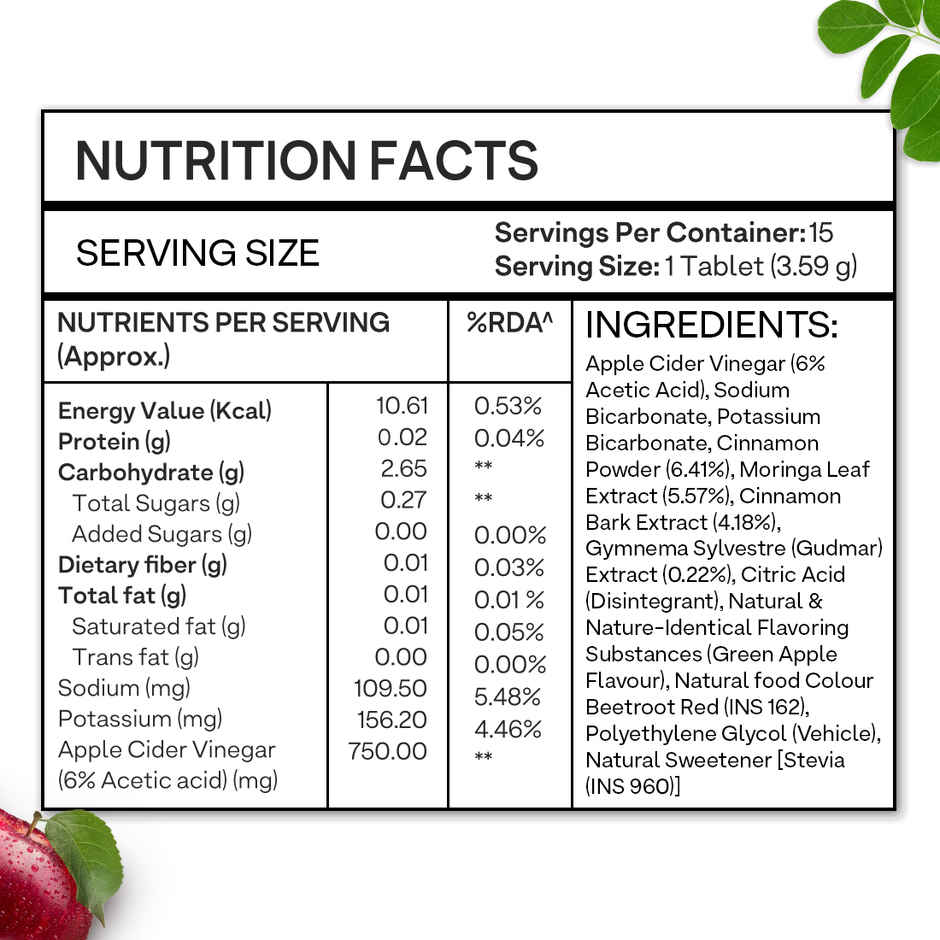 Oziva Apple Cider Vinegar Tablets for Weight Management and Craving Control - Apple Cinnamon