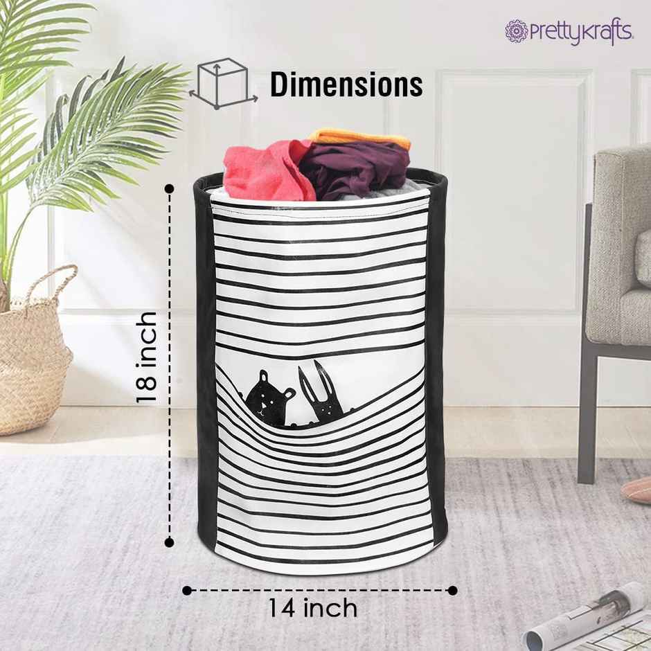 PrettyKrafts Foldable Round Laundry Baskets | Cloth Storage & Organizer Bags - Black