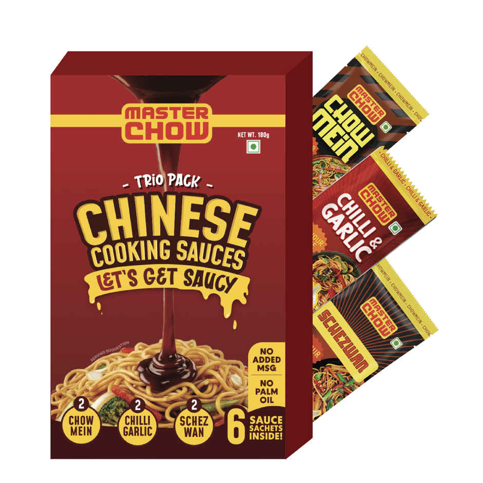 MasterChow Chinese Cooking Sauces Trio Pack | Chowmein | Chilli Garlic | Schezwan Chutney