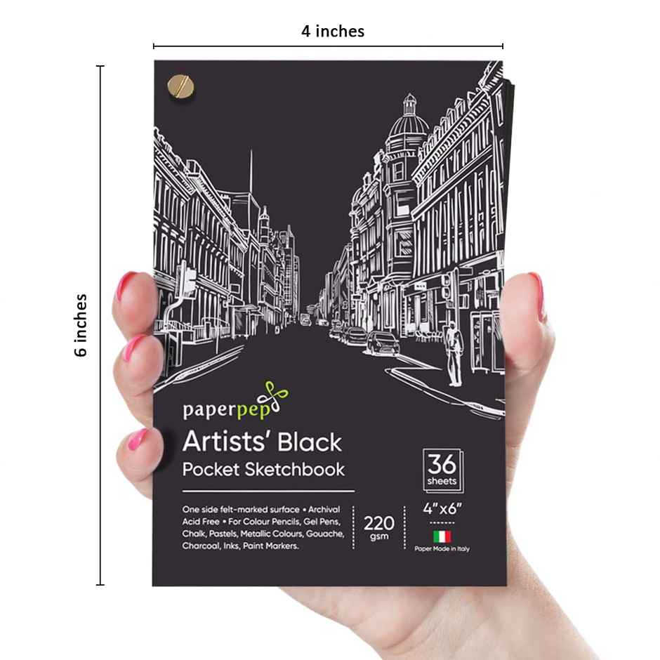 Paperpep Black Pocket Sketchbook 220Gsm 4 x 6 36 Sheets