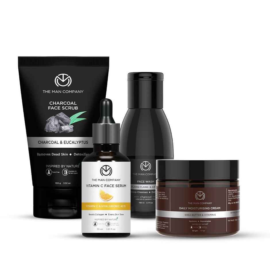 The Man Company Face On Point Kit With Vitamin C Serum, Charcoal Face Wash, Face Scrub & Cream