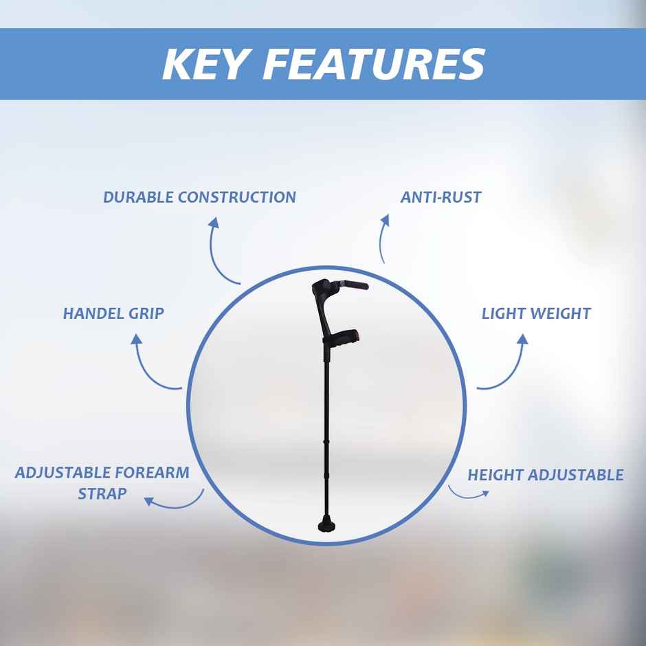 Stergic Next Adjustable Walking Crutches With Height Adjustability, Elbow Support & Arm Cuff