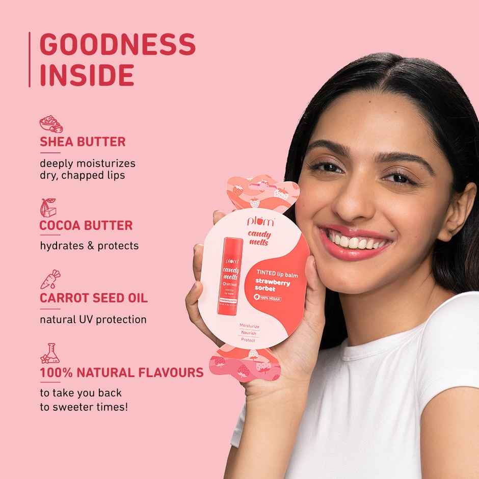 Plum Candy Melts 100% Vegan Tinted Lip Balm Strawberry Sorbet