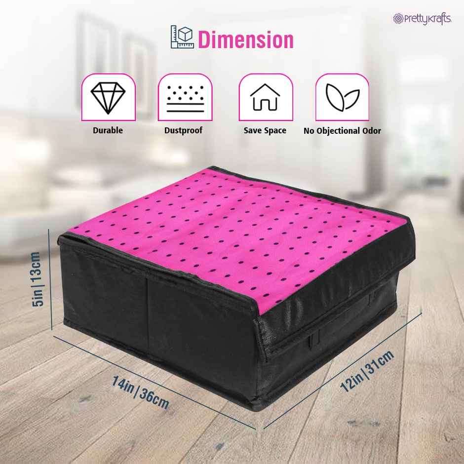 PrettyKrafts Pink Lingerie & Bangle Organizer | Non-Woven Wardrobe & Undergarment Storage Box