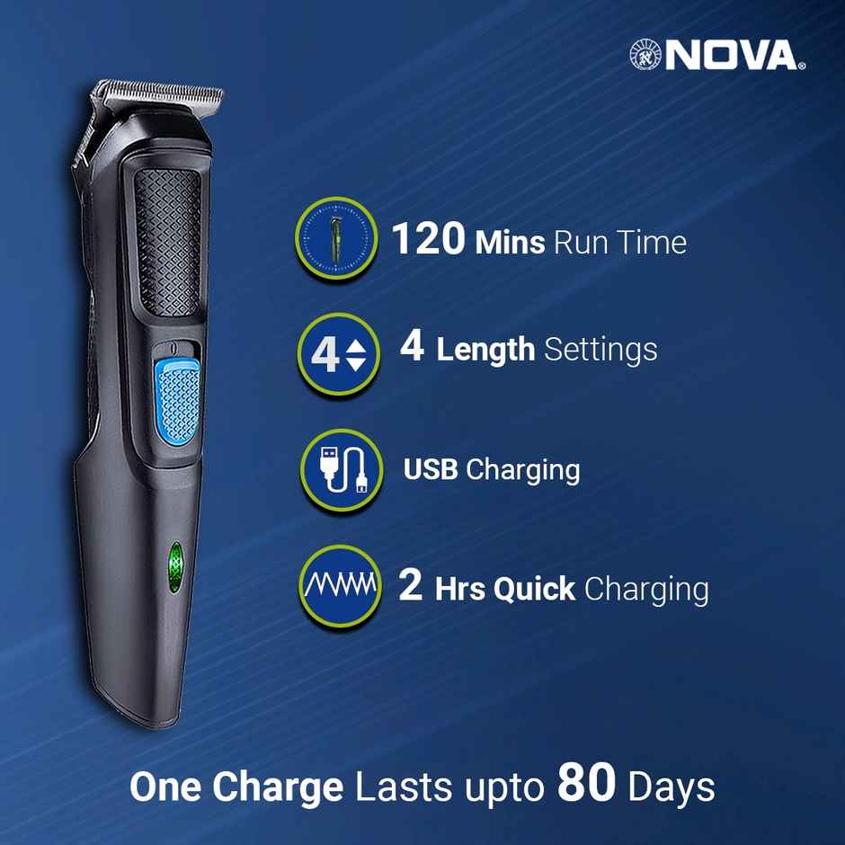 Nova Nht 1136 Trimmer | 120 min Runtime | 4 Length Settings - Black