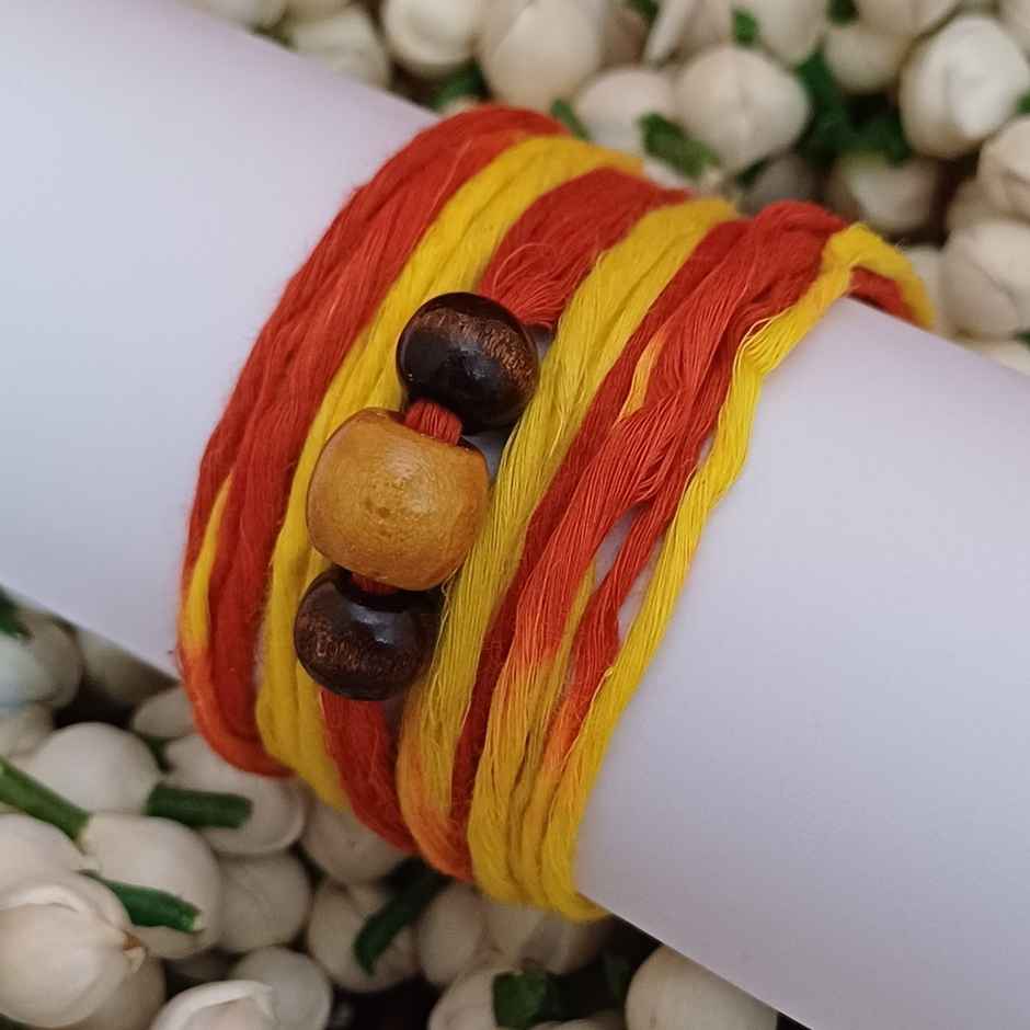 Lotte Choco Pie Chocolate Cake(168gms) & Red And Yellow Mauli Rakhi With Beads(1pc) Combo