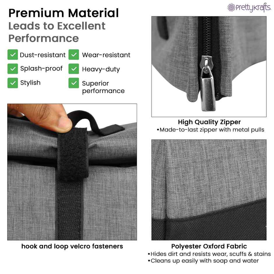 PrettyKrafts Lunch Bags Reusable Lunch Bag with Hook and Loop Closure Grey and Black