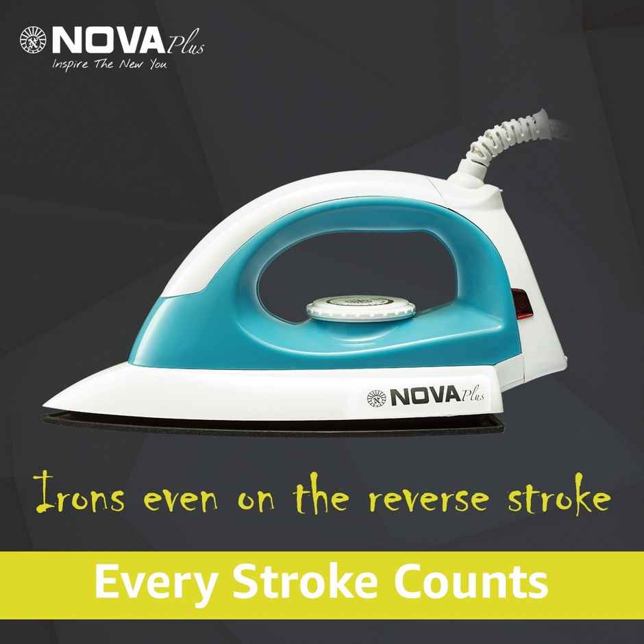 Nova Plus Amaze Ni 20 1100 W Dry Iron, Multifabric Selection - White & Turquoise