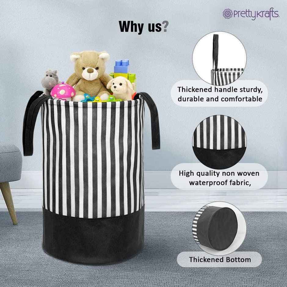 Prettykrafts 45 Ltr Folding Laundry Basket For Clothes, Freestanding Laundry Hamper,Set Of 1, Black