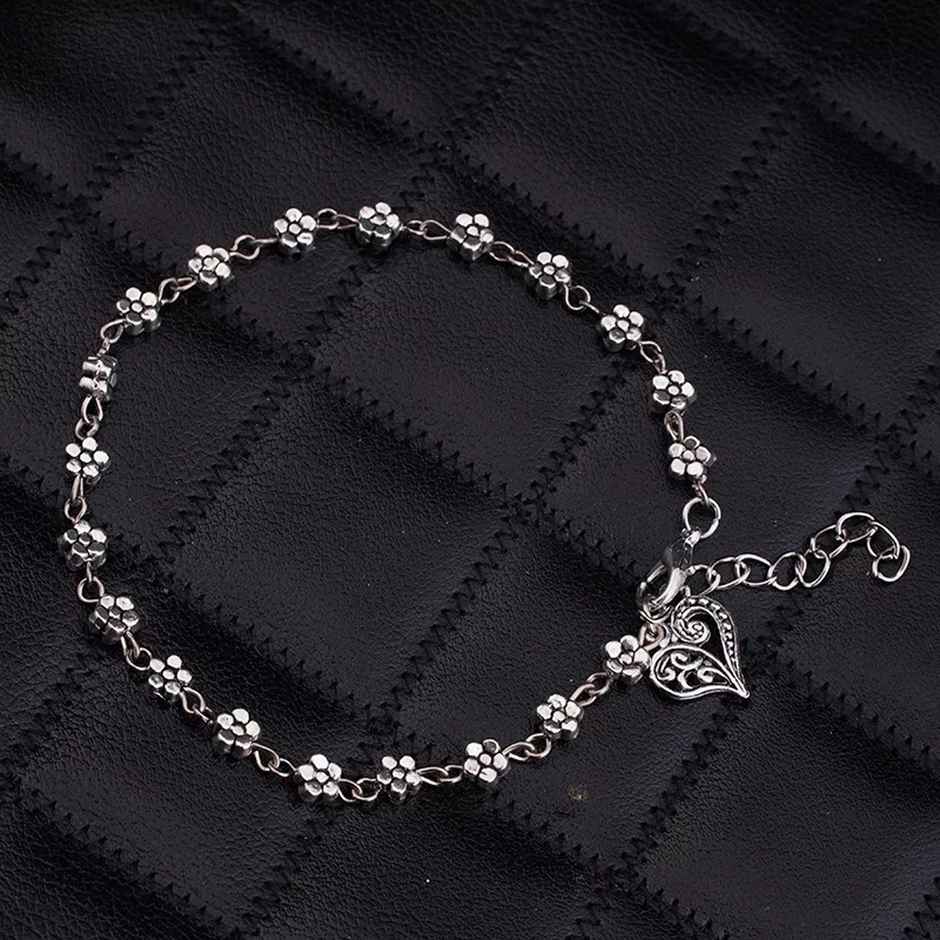 Shining Diva Fashion Oxidised Silver Floral Single Stylish Anklet for Women & Girls | 9575b