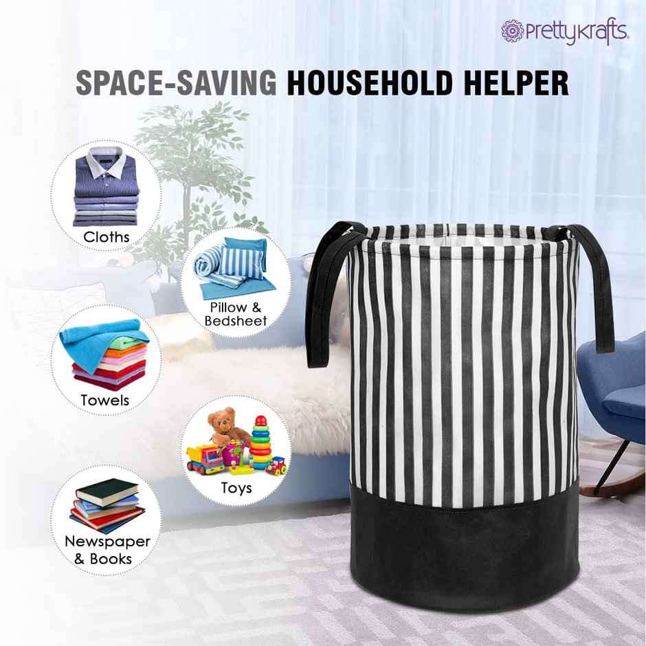 Prettykrafts 45 Ltr Folding Laundry Basket For Clothes, Freestanding Laundry Hamper,Set Of 1, Black