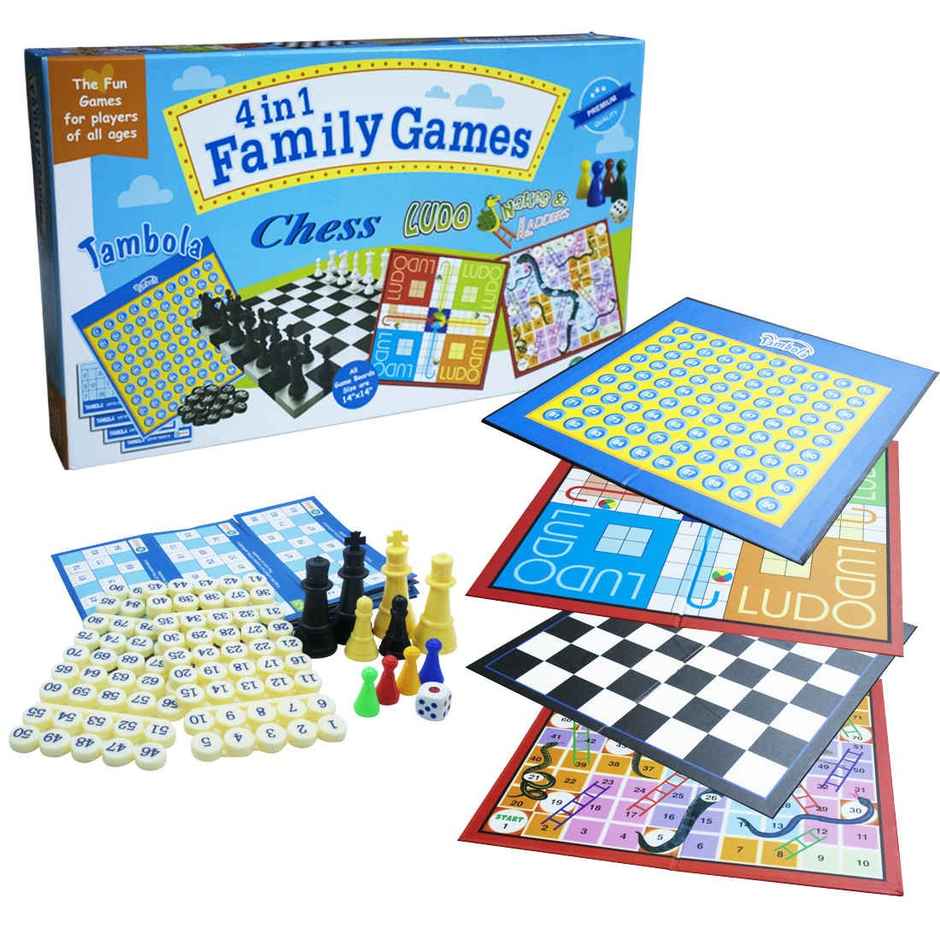 Ekta 4 in 1 Family Strategy Board Games | Tambola,Chess,Ludo & Snakes n Ladders 8+ years