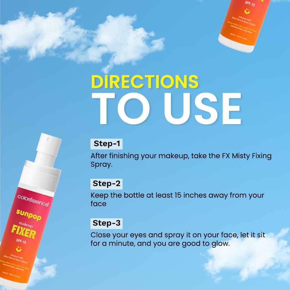 Coloressence Sunpop Makeup Fixer Spray SPF 15| Soft Glow Finish | UV Shield | Aloe Vera & Rose