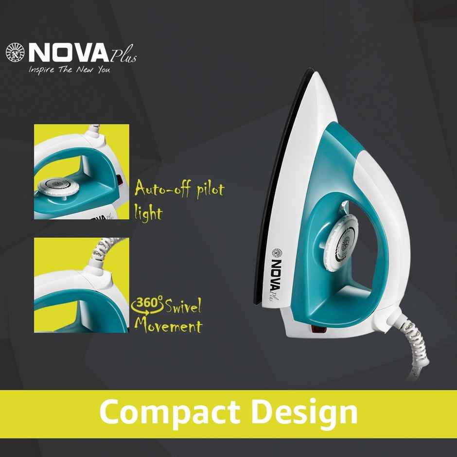 Nova Plus Amaze Ni 20 1100 W Dry Iron, Multifabric Selection - White & Turquoise