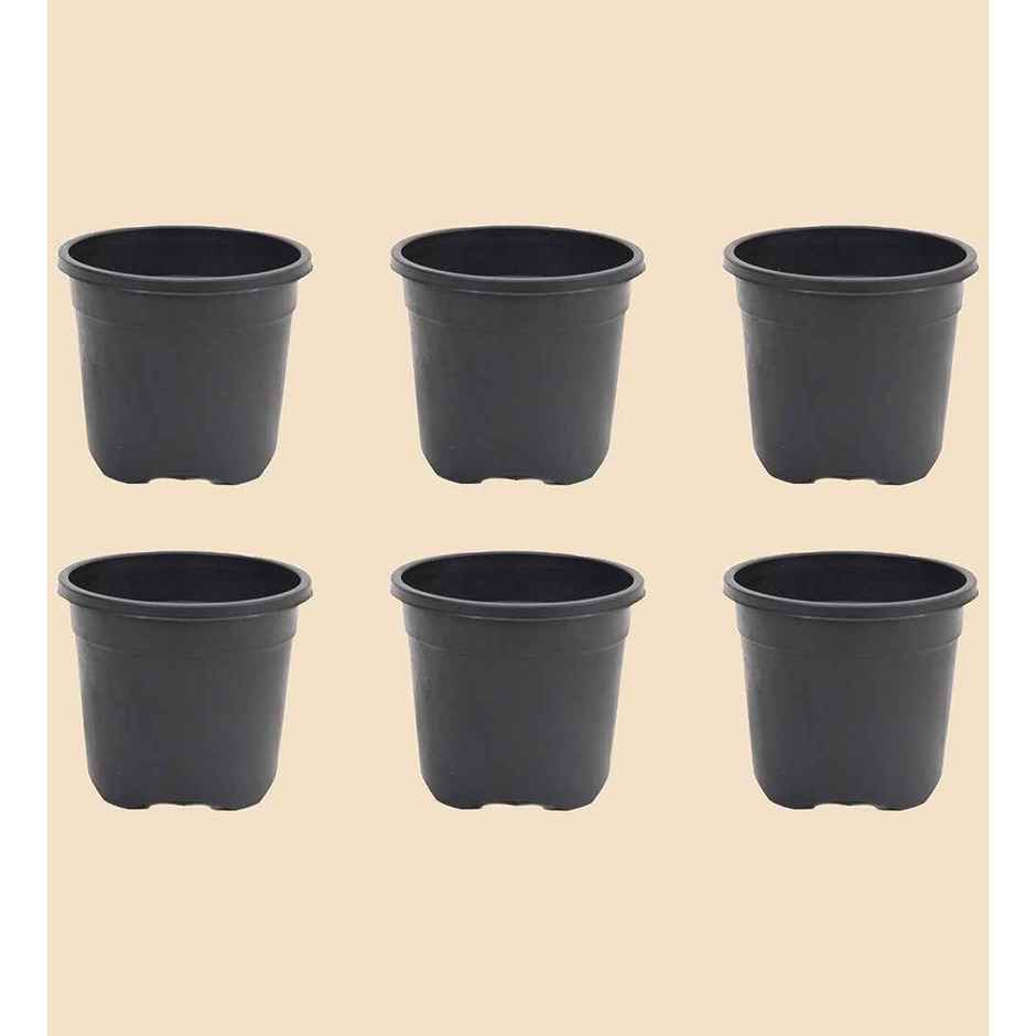 Ugaoo Gardening Plastic Pots For Plants (6 Inch Black Color Set Of 6 ) Plant Container Set
