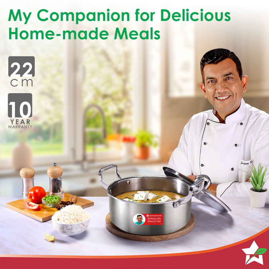 Wonderchef Stella Triply Stainless Steel Casserole with Lid | 22 cm | 3.5L