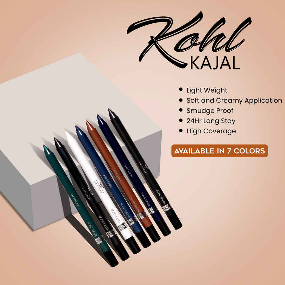 Mattlook Single Stroke Super Glide Eyeliner Kohl Kajal | Matte Finish | Black