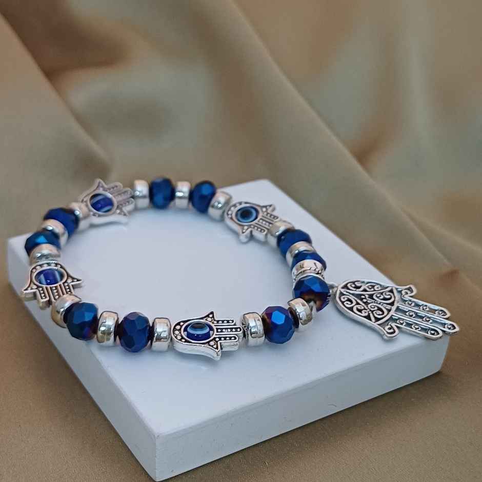 Beaded Metal Evil Eye Charms Bracelet Blue | Gullak