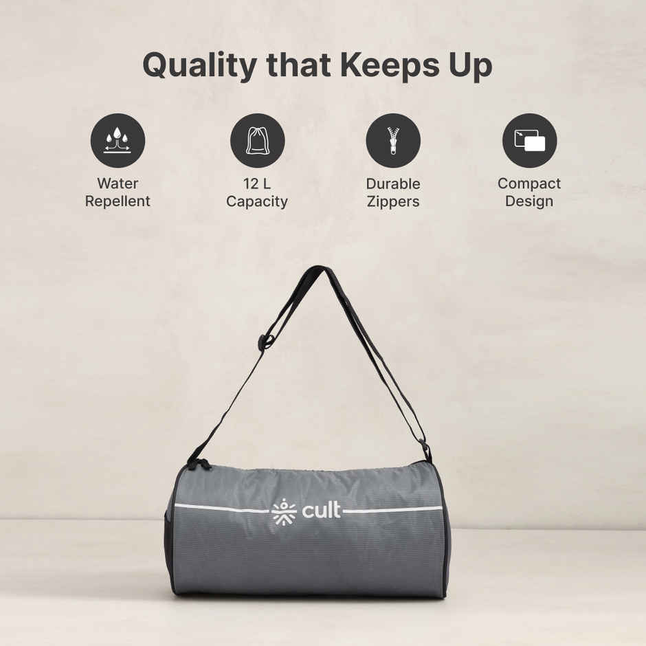 Cultfit Duffle Bag Adjustable Strap Mesh Pocket | Grey | 12 L