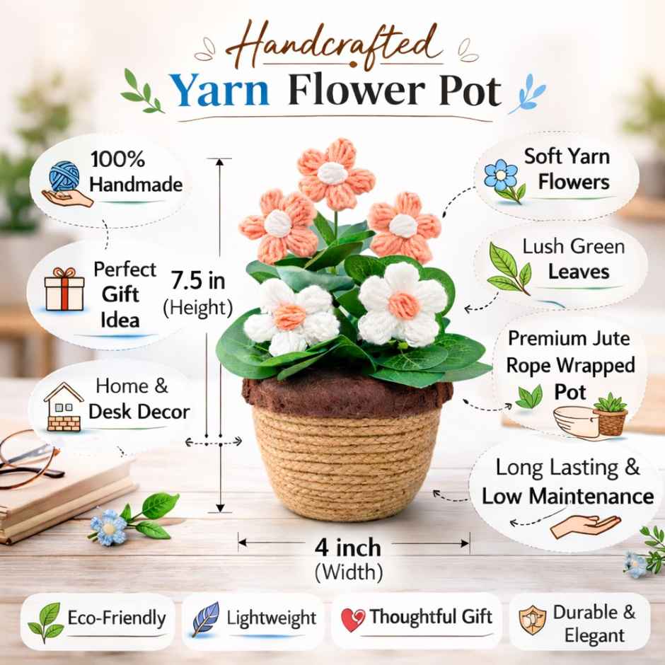 Bosco Handmade Yarn Flower Pot 7.5 Inch | Peach