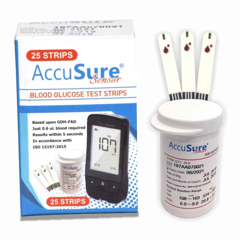 AccuSure Sensor Blood Glucose Test Strip (Only Strip)
