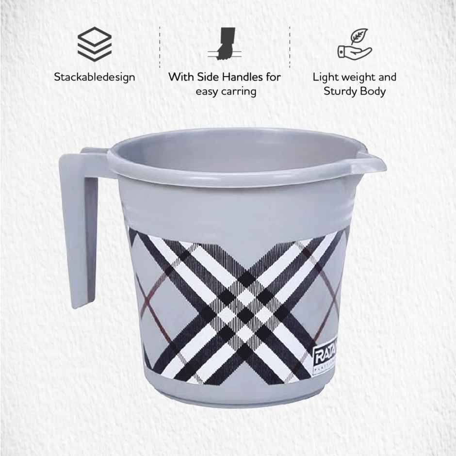 Ratan Plasticware Frosty Checks Print Baht Mug | 1 L | Grey | Pack Of 1