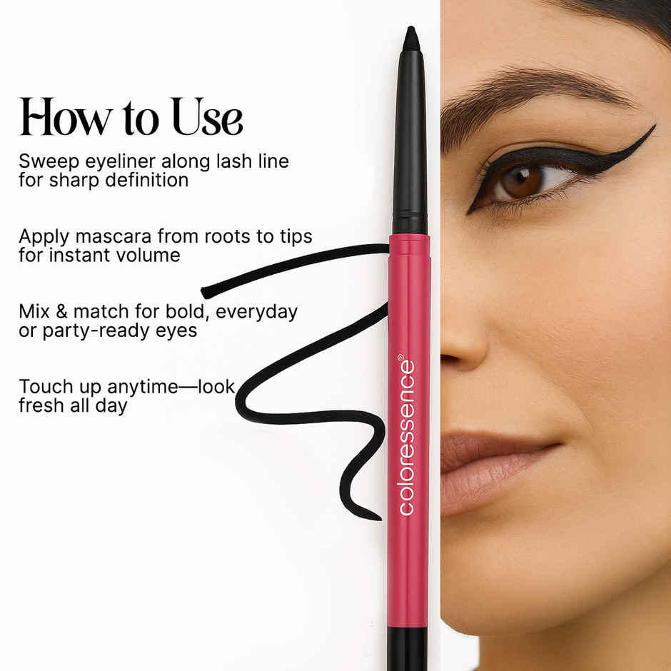 Coloressence Time to Prime Kajal Pencil,Sharpener|Intense Black|Smudgeproof|Waterproof|Matte Finish