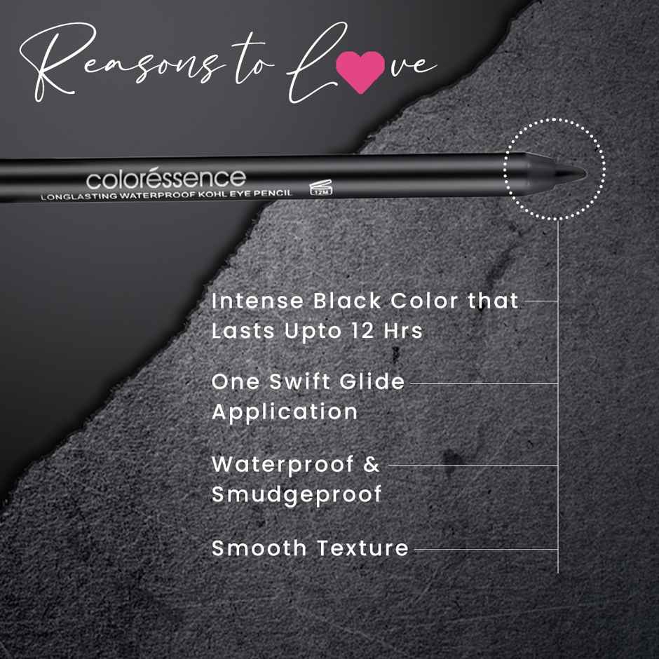 Coloressence HD Kohl Kajal Pencil | Intense Black|Waterproof|Smudgeproof|Matte Finish|Long Lasting