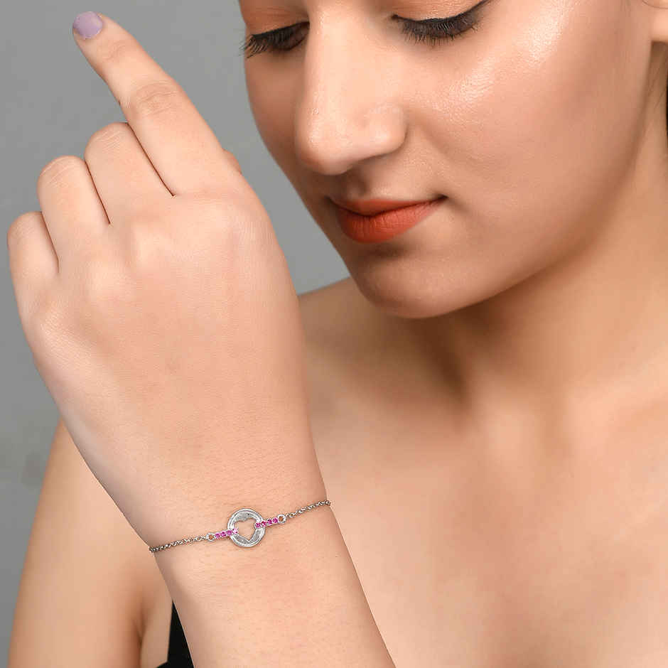 Voylla Collection Pink Cz Heart Silver Bracelet