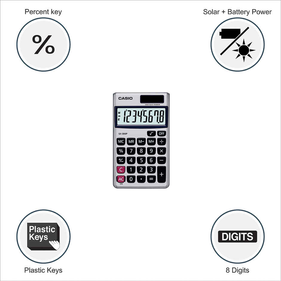Casio SX-300P-W Portable Calculator with Metallic faceplate