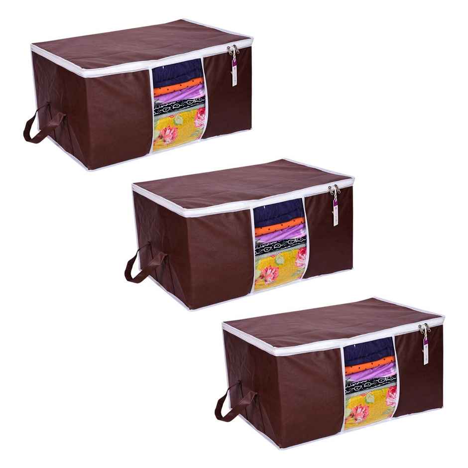 Prettykrafts Underbed Storage Bag | Storage Organizer | Blanket Cover | Set of 3 pcs - Brown