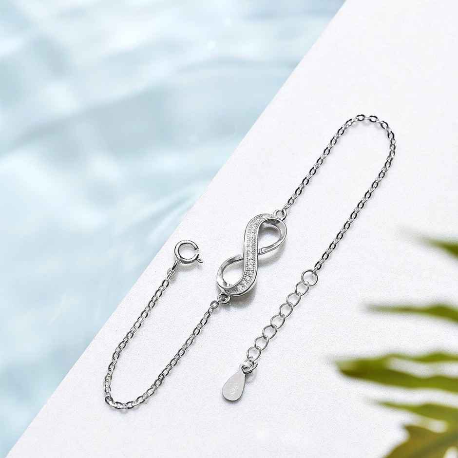 Zavya infinity CZ Rhodium Plated 925 Sterling Silver Chain Bracelet Gift Hamper