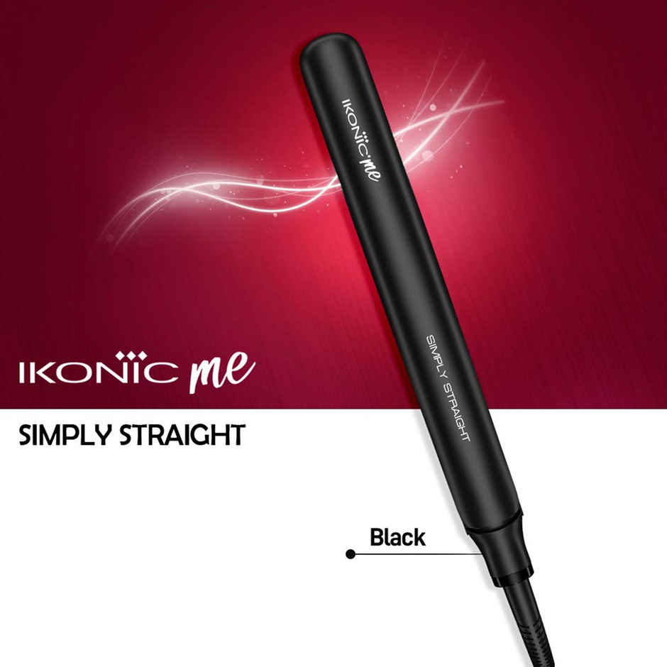 Ikonic Simply Straight Hair Straightener, Super Slim Rose Gold 1 inch Plates, Black