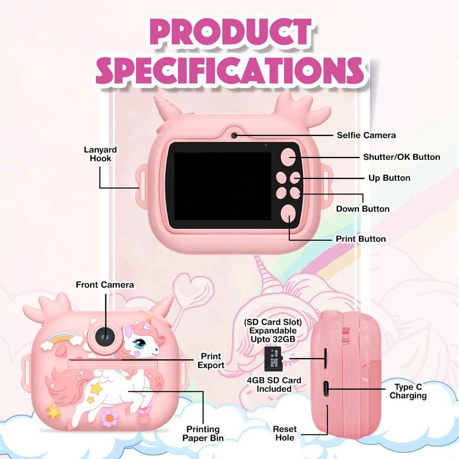 Wembley Digital Camera for Kids with Instant Print | Unicorn Design