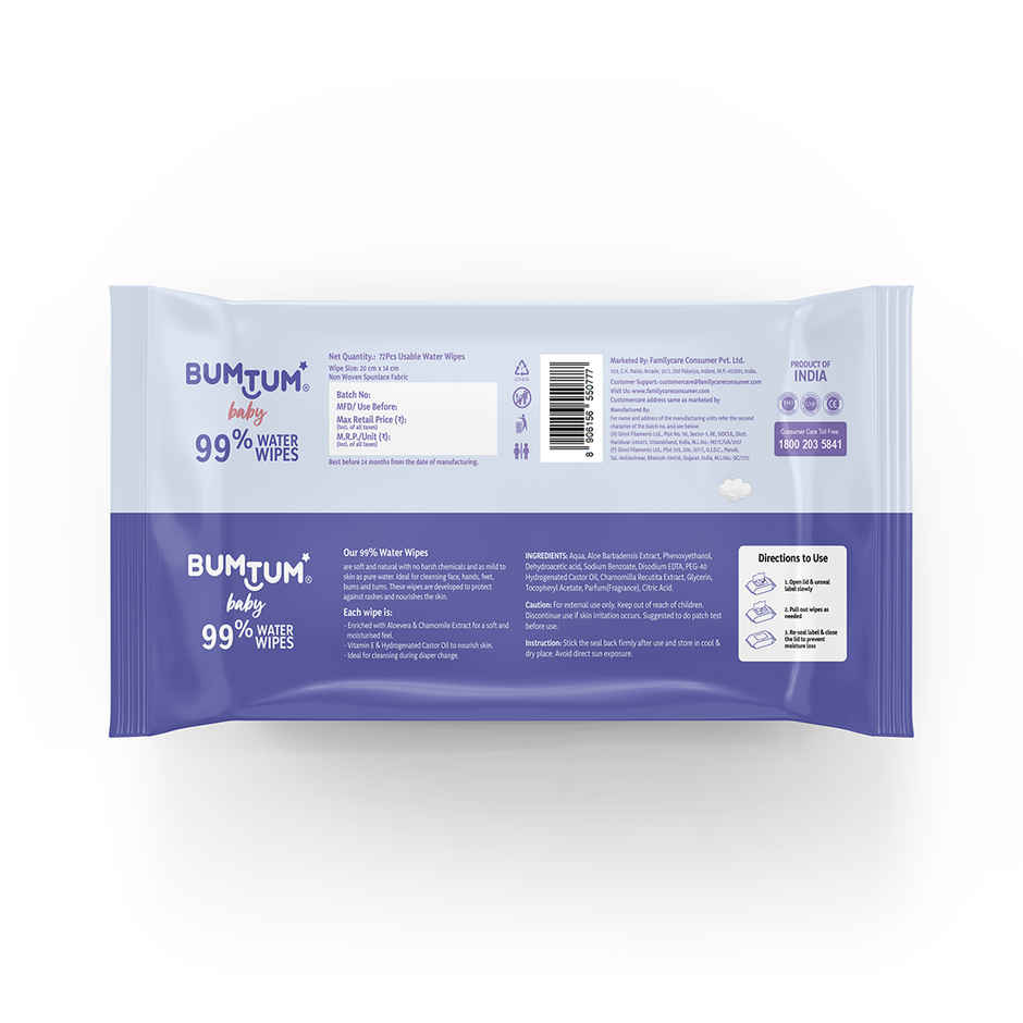 Bumtum Baby 99% Water Wet Wipes with Aloe Vera