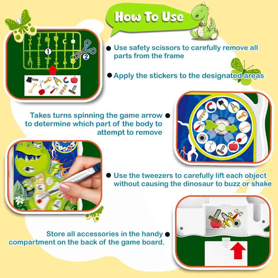 Wembley Dinosaur Operation Game Board with Stickers Remove The Objects Arcade Buzzer Fun Toy