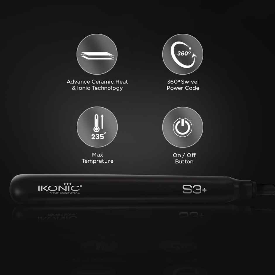 Ikonic S3+ Hair Straightener, Black & Red, Ceramic Floating Plates, Adjustable Temparature Control